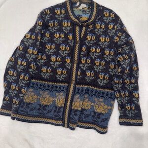 Floral Patterned Blue and Yellow Women's Blazer